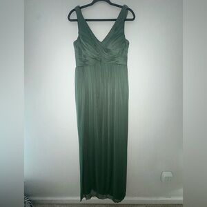 Azazie Eucalyptus Green Maxi Pleated Scoop Back Bridesmaid Formal Dress